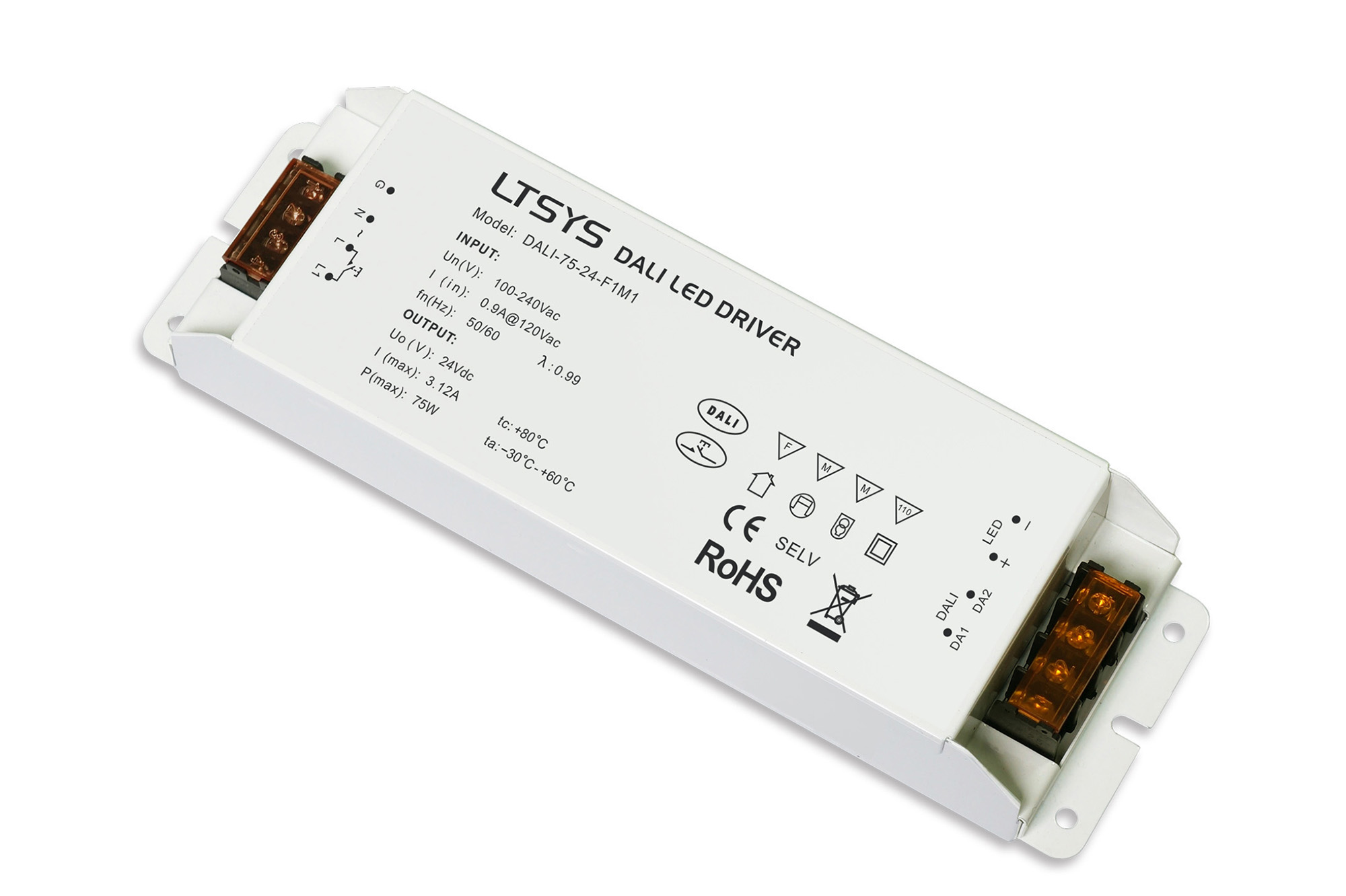 DALI-75-24-F1M1  Push Dim PWM 75W Voltage Dimmable Driver 12V